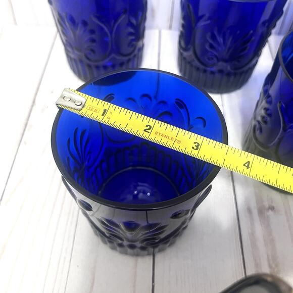 Rare Baroque Revival Cobalt Blue Pressed Old Fashioned Glasses MCM Portuguese 5 - Picture 9 of 10